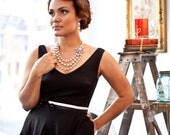Black Custom Bridesmaid Dress, Vintage 1950's Era Style Full Circle Skirt, V-neck, low back - Eco Friendly Linen Plus Size