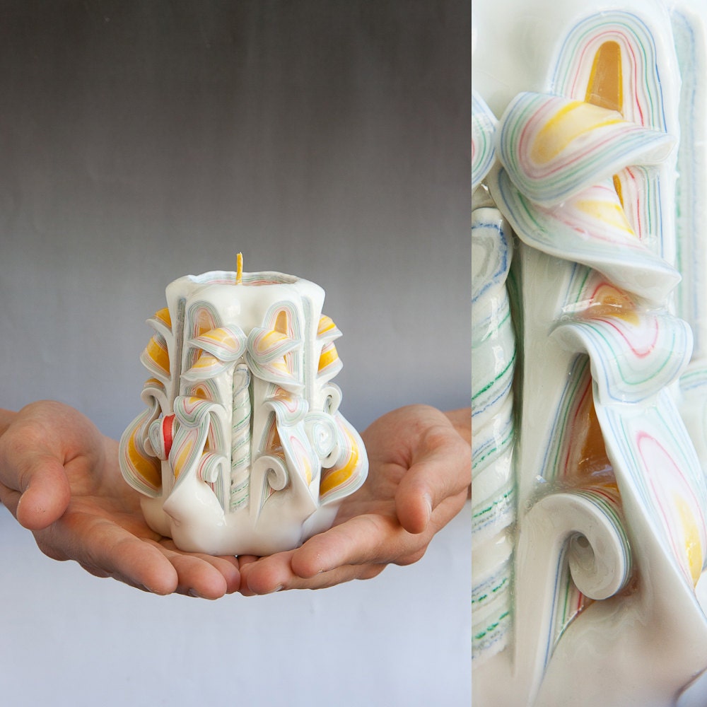 White candle - Carved candle - Small candle