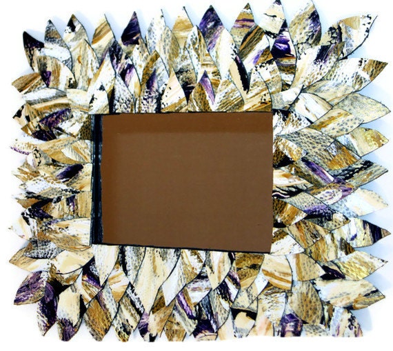 Gold Small Mirror Leather Feather Mirror Rectangle 9x12