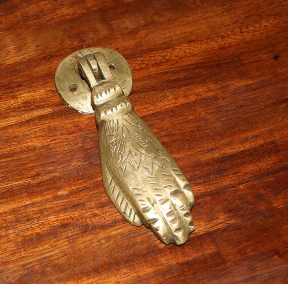 Vintage Brass Door Knocker Engraved Hand by TheColonies on Etsy