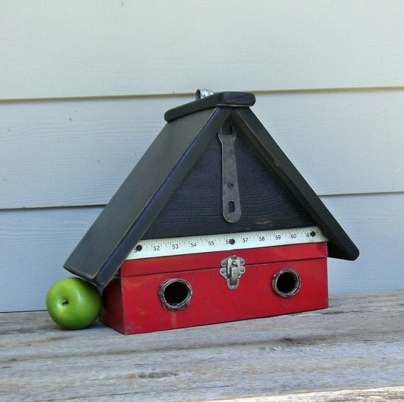 Vintage Red Metal Tool Box Birdhouse Repurposed by Milepost7