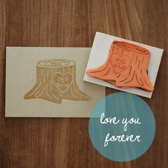 Love You Forever Custom Hand Carved Tree Trunk Rubber Stamp