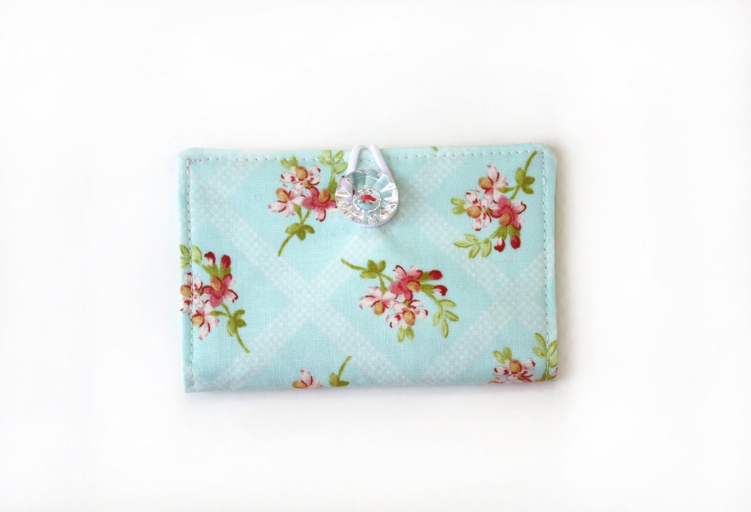 Business Card Case, Aqua Floral, Card Holder, Credit Card, Gift Card - AppleWhite