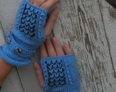 Hand Knit Modern Look in these Blue Fingerless Mitts