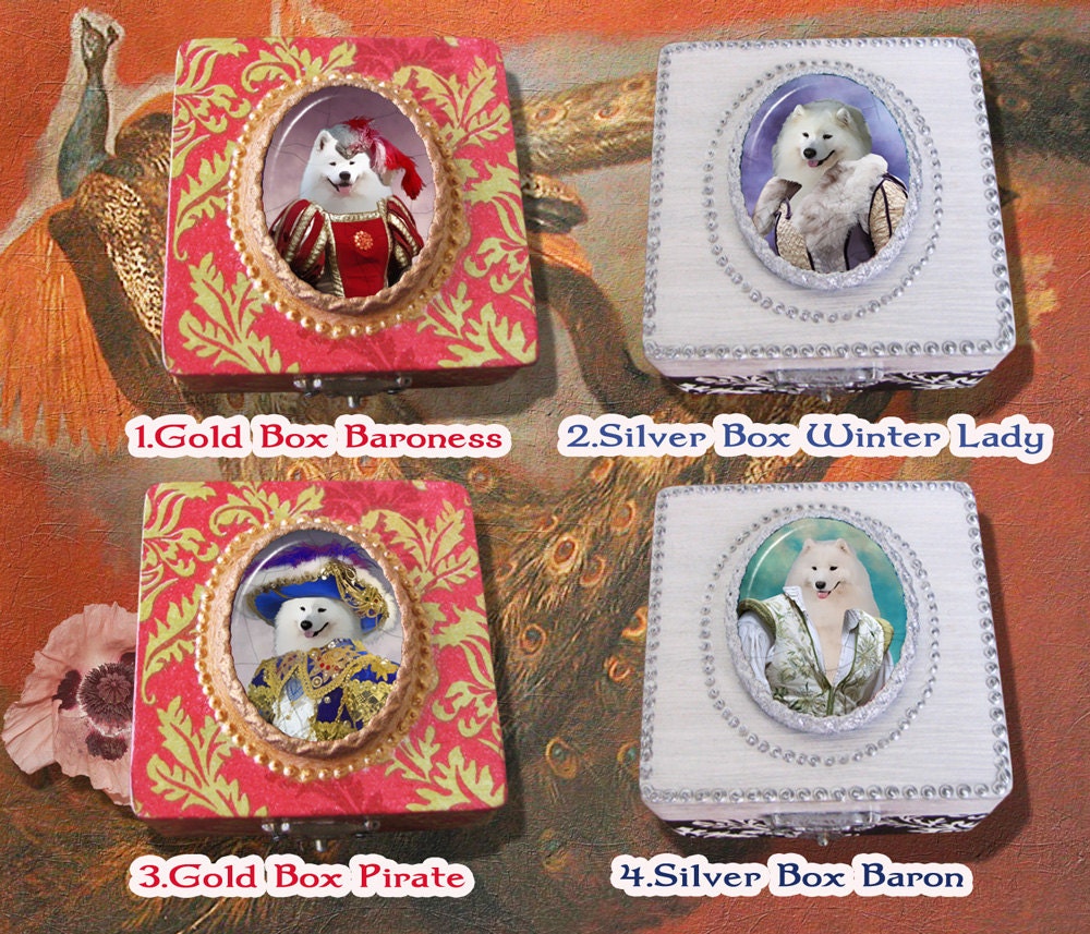 Samoyed Dog Jewelry Box Decoupage Vintage Wooden Treasure Box for Dog Lover by Nobility Dogs