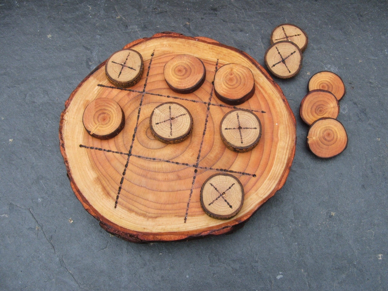 Natural Rustic Wooden Tic Tac Toe or Noughts and Crosses Game.