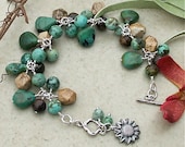 Handmade African Turquoise, Bronzite, Picture Jasper Fine Silver & Sterling Silver Cha Cha Cluster Bracelet