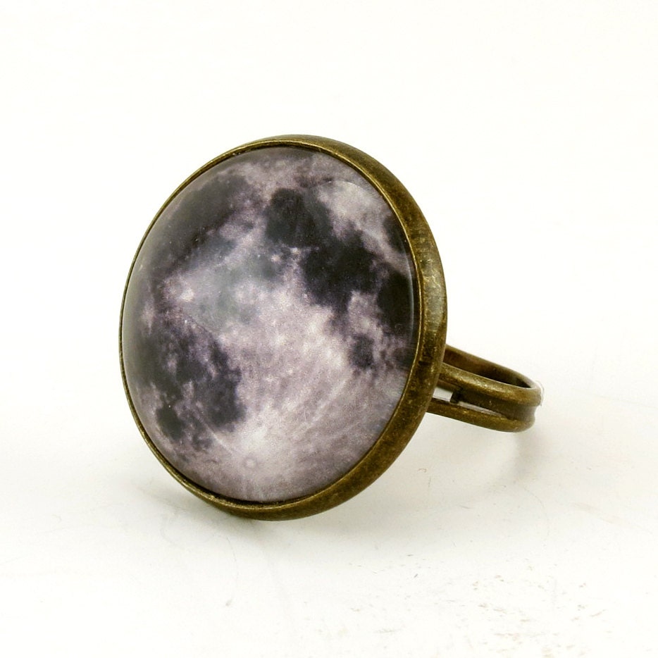 Full Moon Ring, Bronze Adjustable Ring, Handmade Art Jewelry