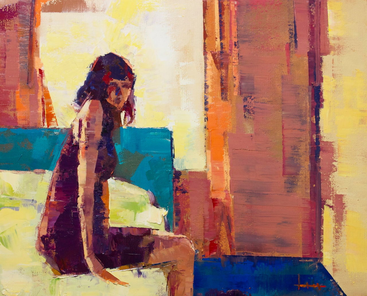 Woman in purple dress'Original oil painting on canvas 20" x 16" by Chance Lee