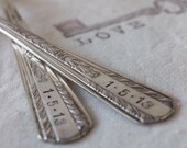 Dessert Fork Set Hand Stamped Vintage Silver Plate Fork Set for Bride and Groom - Mr. and Mrs.with Customized Wedding Date