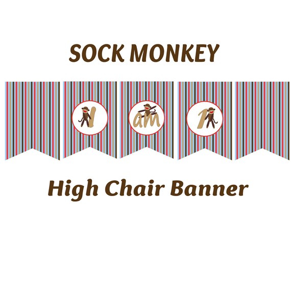 SOCK MONKEY I am One 1 High Chair Birthday Banner Printable BOY Birthday Party Il_570xn
