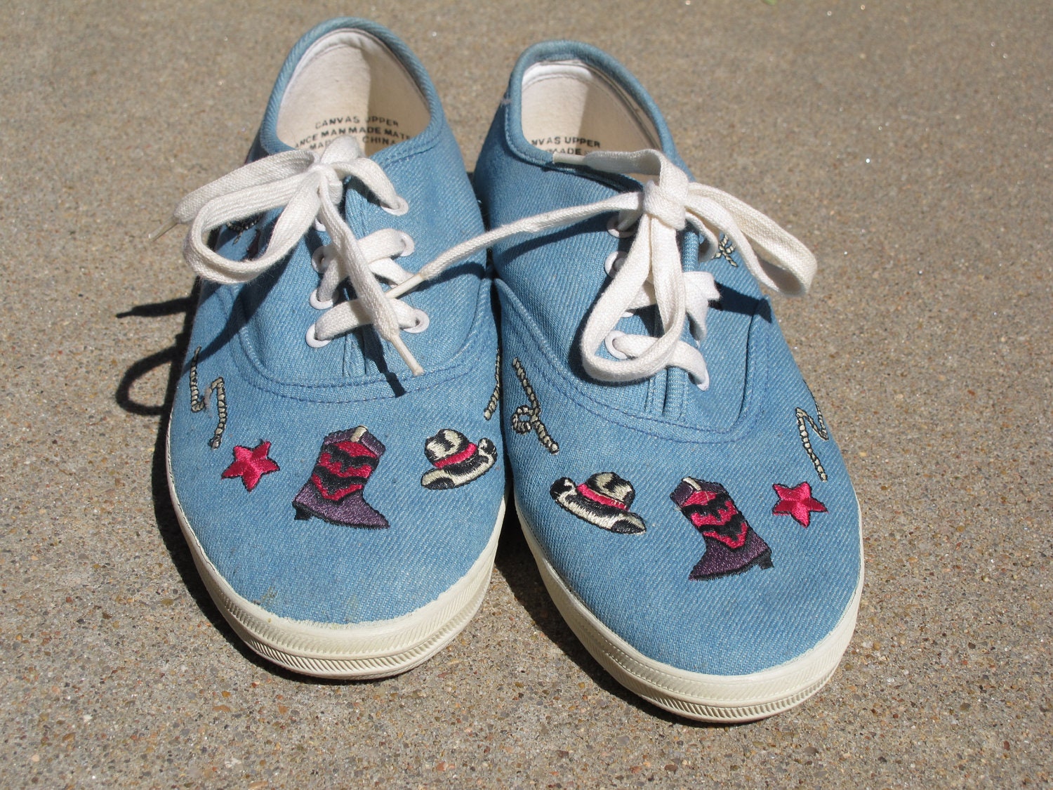 funky denim canvas sneakers plimsolls flats oxfords 7 7.5 Western rodeo cowboy boots cowgirl western spurs lasso