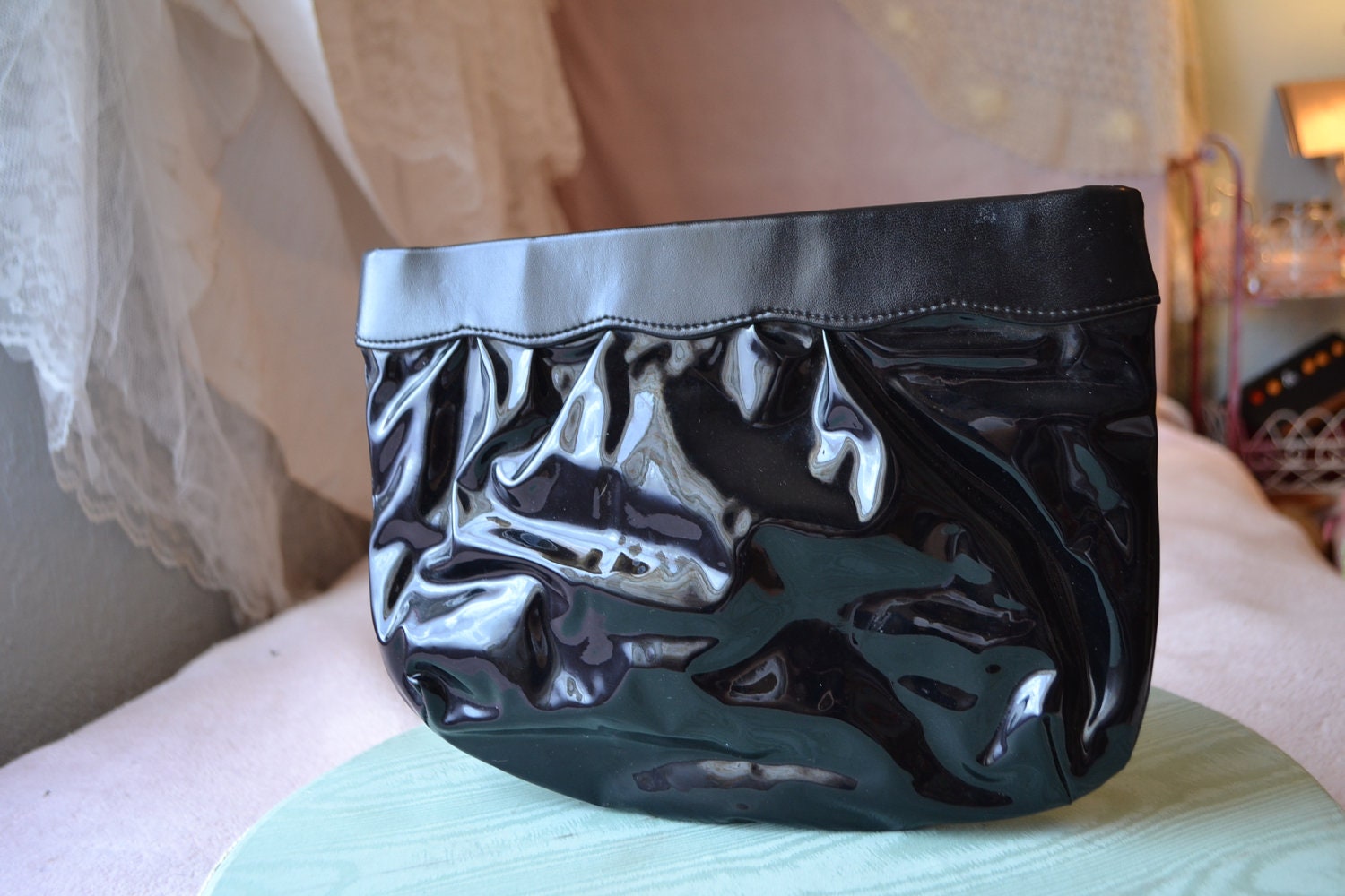 Vintage Black Vinyl Framed Clutch Combo