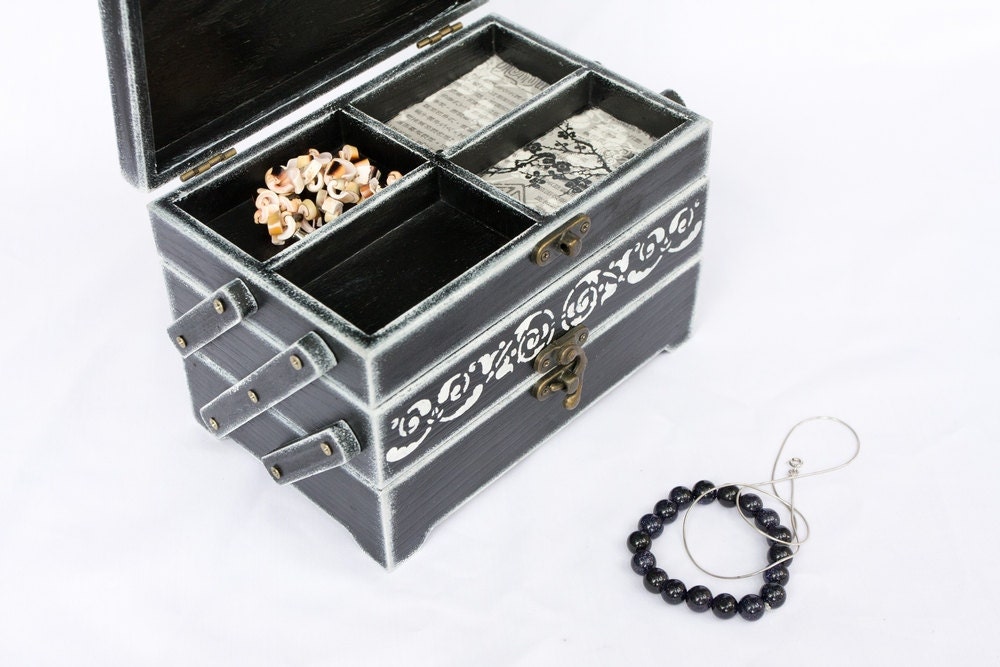RESERVED for thedemonswithin - OOAK Jewelry Box, Multifunctional Sakura Cherry Tree, Vintage style Black and White Box, oht, tbteam