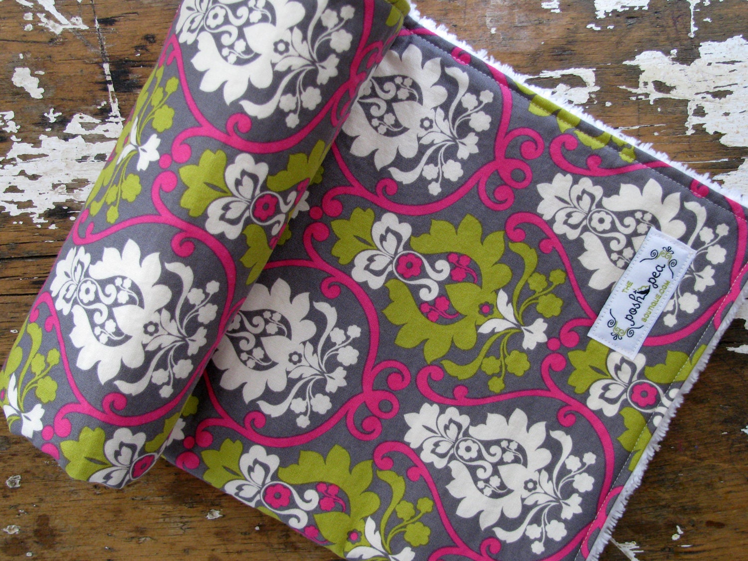 Baby Girl Baby Blanket - Eco Damask - Choose Chenille or Fuchsia Pink Minky