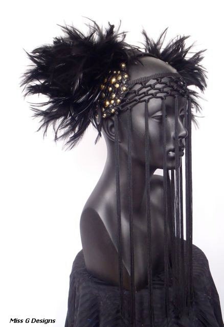 Black Feather Bun & Tassel Headpiece