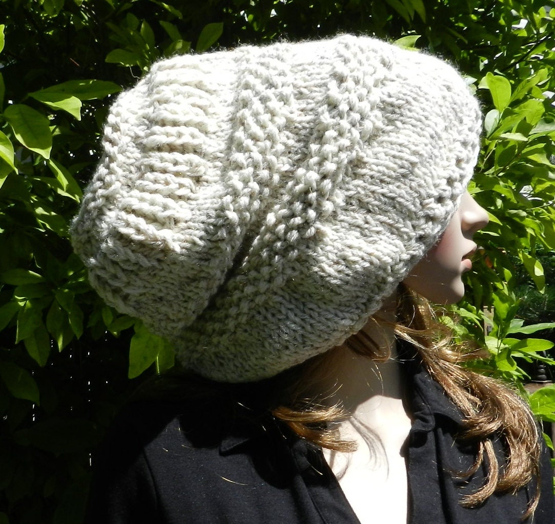 Hand Knitted HIPPIE Hat EXTRA Large Baggy super chunky Slouch Hat, Rasta Cap, Big Beanie, Baggy in OATMEAL