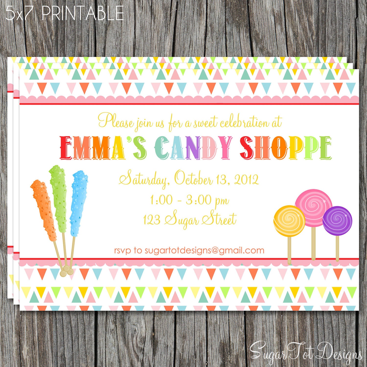 Candy Shoppe Invitation, Vintage Sweet Shoppe Invitation, Retro Candy Party Invitation - 5x7 PRINTABLE