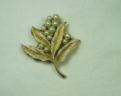 Vintage Lily Brooch Gold Lily of the Valley Flower Pin Scarves Gift