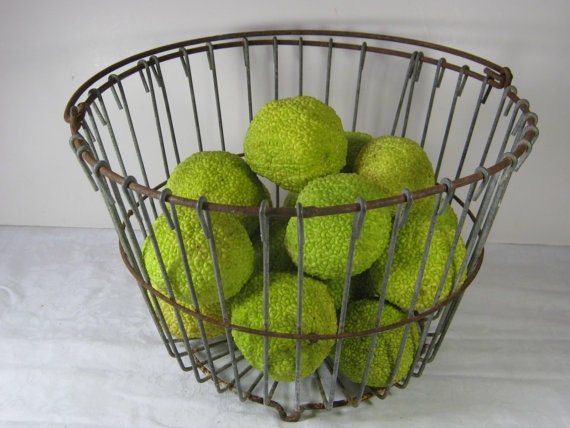 Vintage Wire Egg Basket Rustic Farm Patina Farmhouse :3