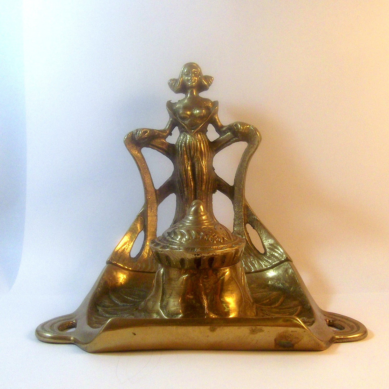 Antique Art Nouveau Lady Inkwell