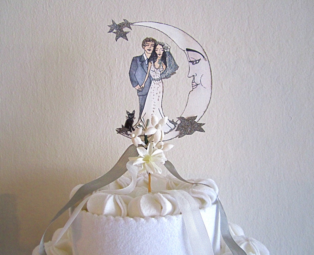 Custom Illustrated Wedding Cake Topper - Hand Painted  - Vintage Details