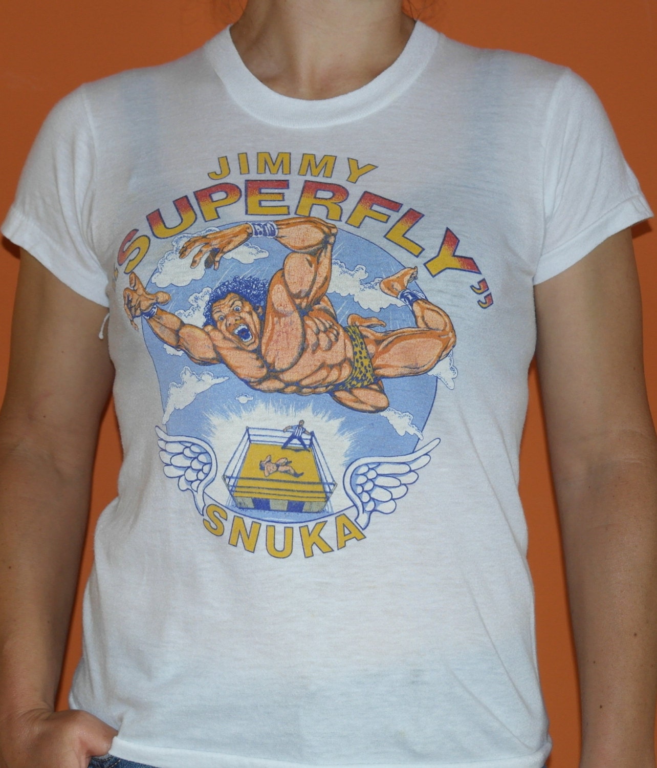 Vintage 1980s Jimmy Superfly Snuka WWF Wrestling T-Shirt Original Tee Shirt Rare WWE