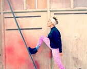 Ombre leggings, MOD, pink into blue ombre, black circles LAST PIECE