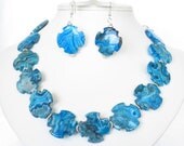 Swiss Cross  - Blue Crazy Lace Agate Necklace & Earring Set - Blue Necklace