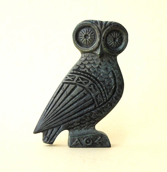 Owl Verdigris Bronze Greek Sculpture