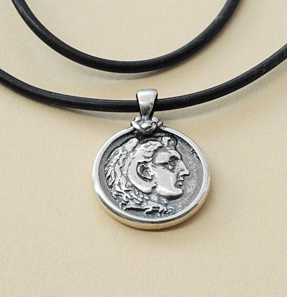Unisex Necklace Silver Alexander the Great Ancient Greek Coin Inspired