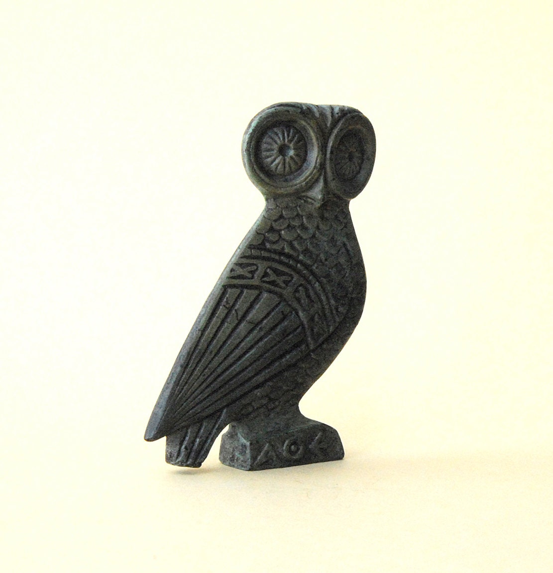 Owl Verdigris Bronze Greek Sculpture