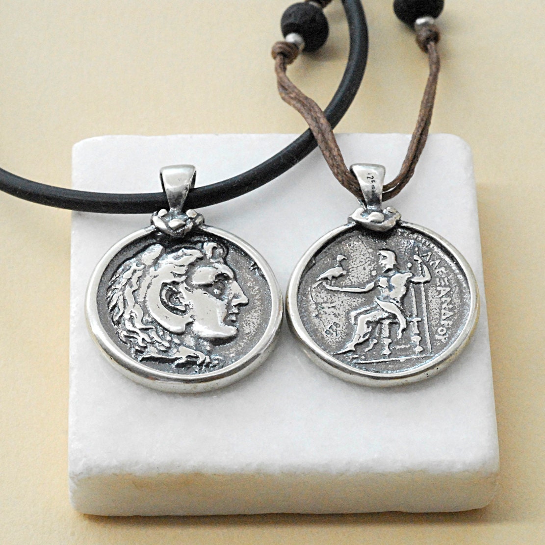 Unisex Necklace Silver Alexander the Great Ancient Greek Coin Inspired
