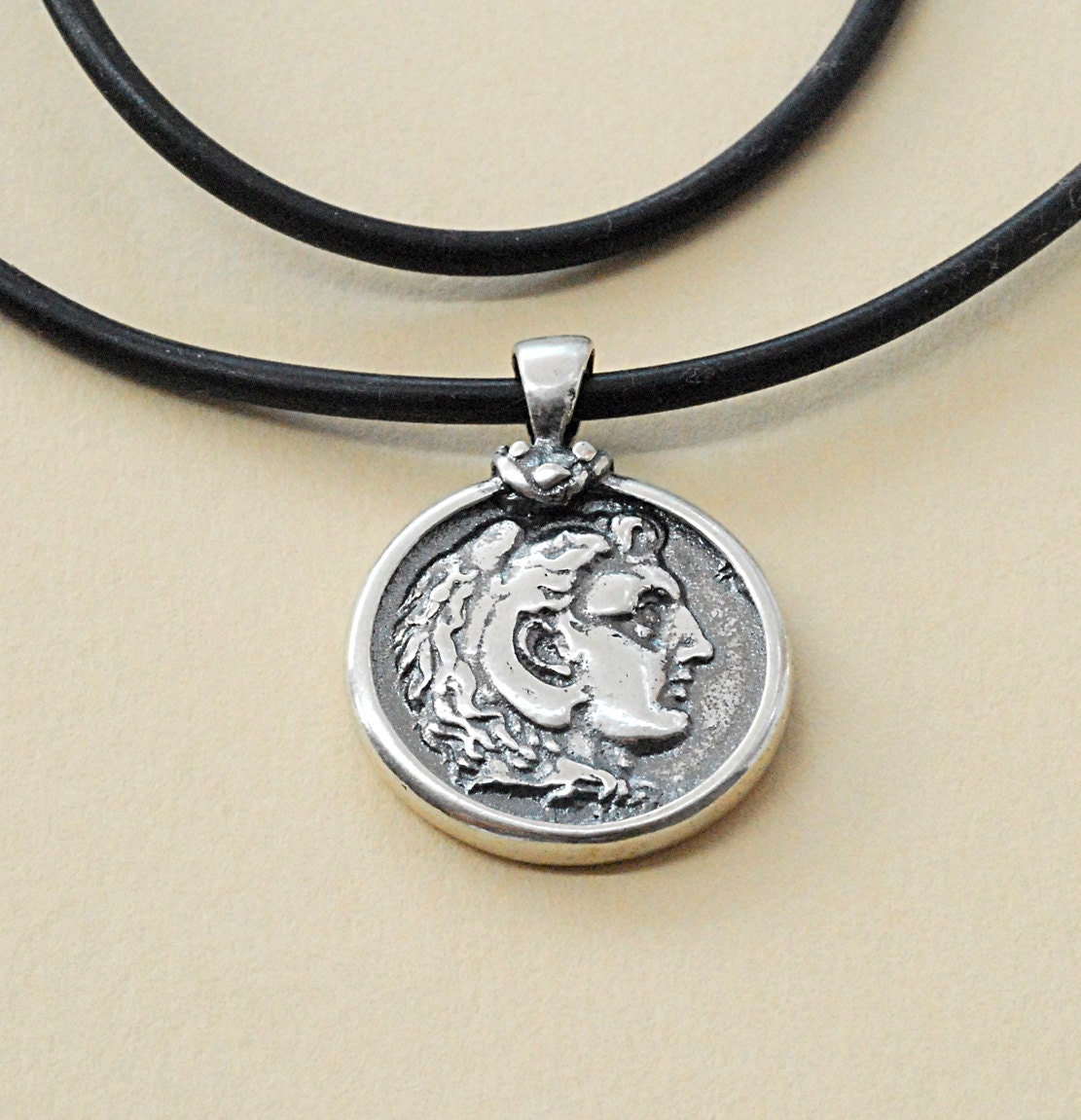 Unisex Necklace Silver Alexander the Great Ancient Greek Coin Inspired