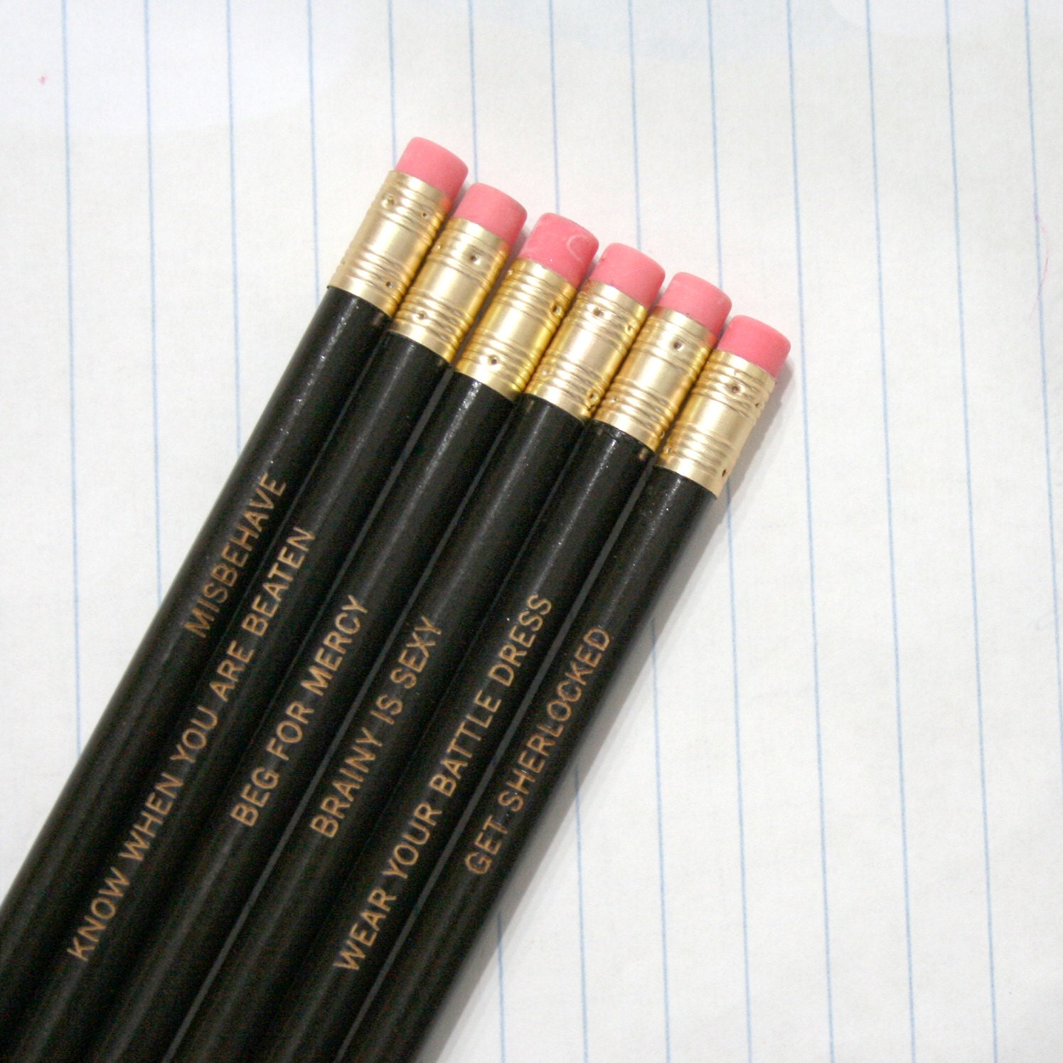 Adlerian philosophy 6 engraved pencils in black