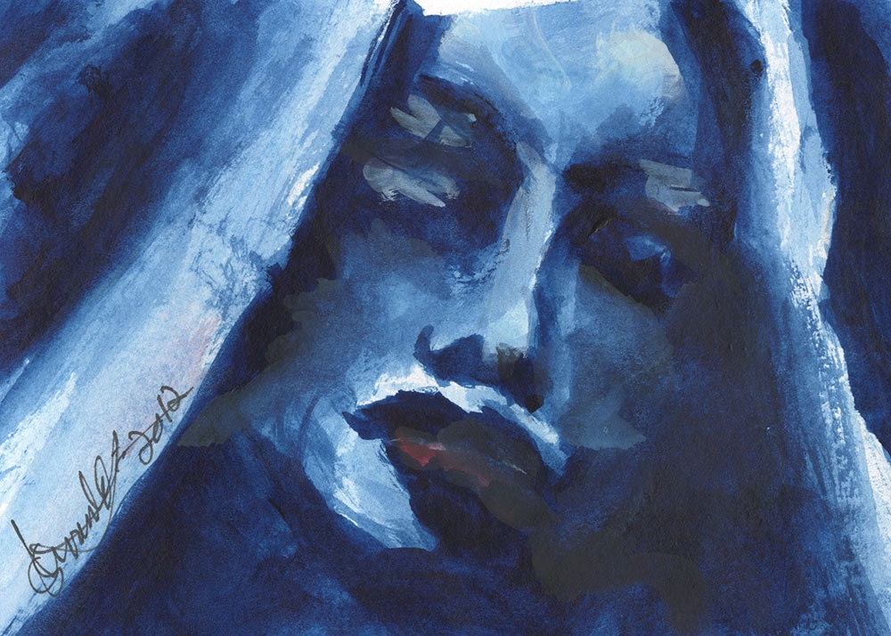 Take Back the Night: Blue Lady 1 Watercolour Print (5x7)