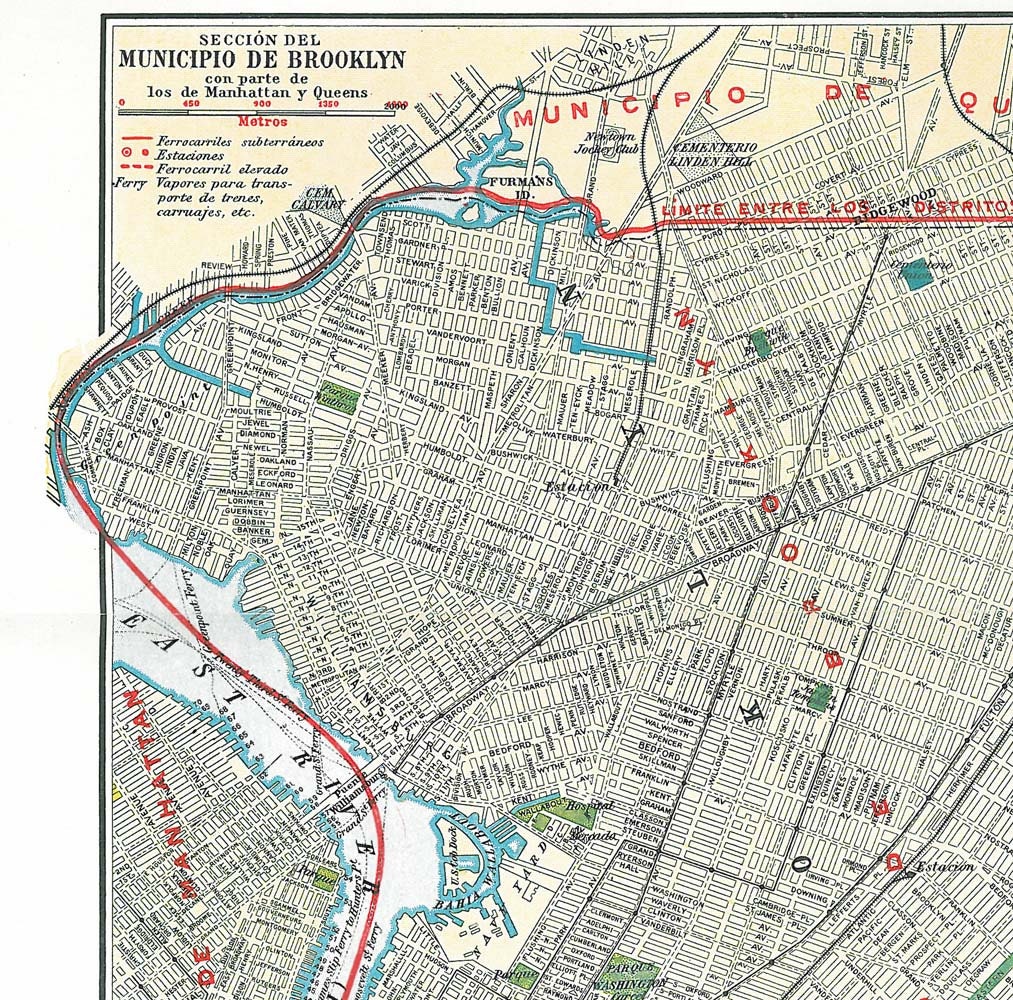 Brooklyn Vintage Ciy Plan Street Map 1920s New York City NYC United States