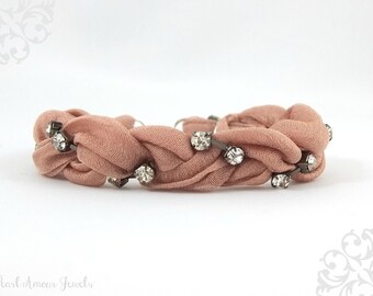 Pumpkin Spice Chiffon Rhinestone Bracelet - Friendship Bracelet - Sari Bracelet