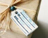 Ceramic Gift Tags - To and From Reusable - Set of 4 - Rustic Azure Blue - Ready to Ship
