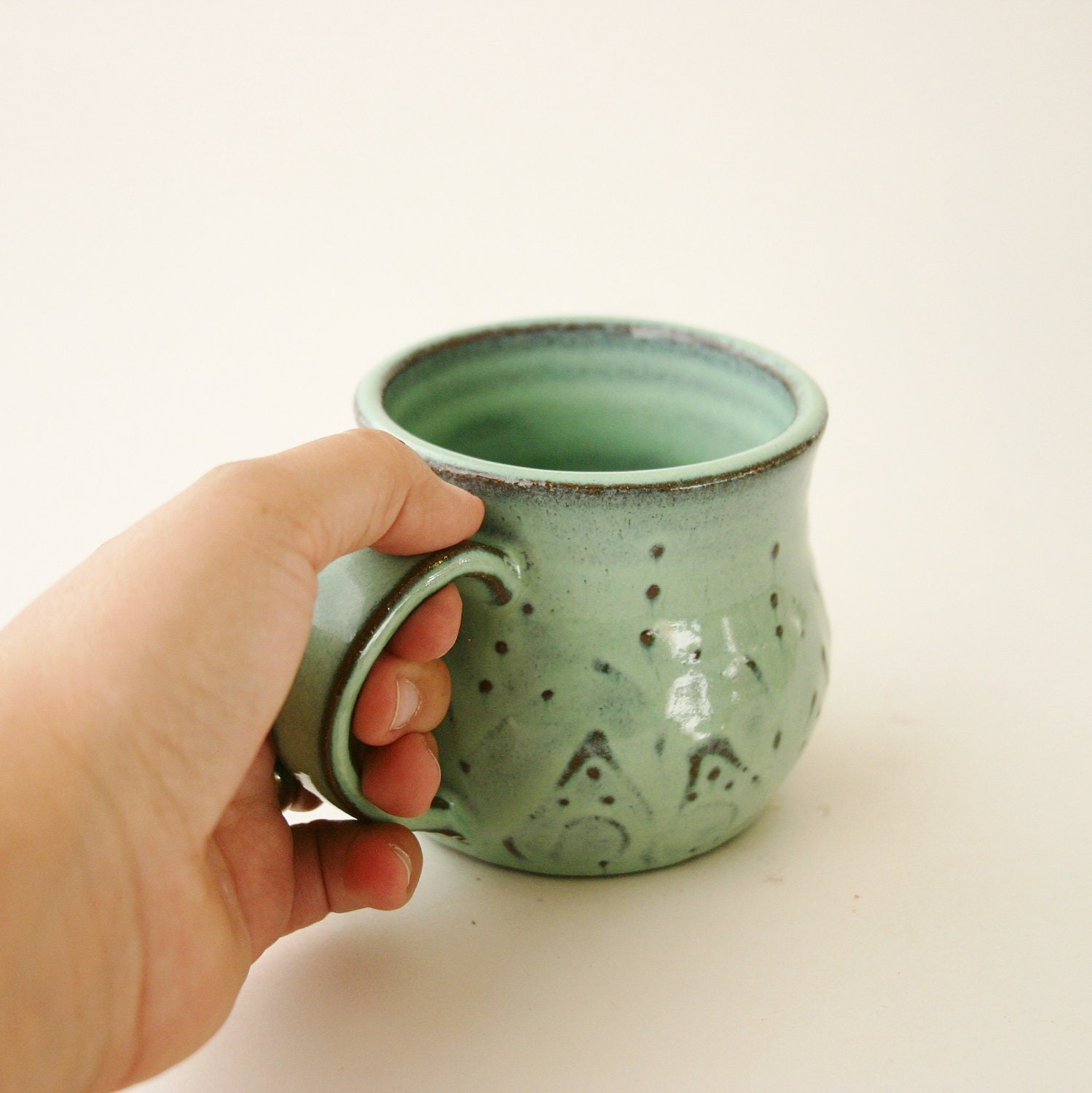 Stoneware Mug - Ceramic Coffee Cup in Aqua Mist OOAK - French Country Dinnerware - Ready to Ship