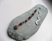 Ceramic Smoke Fired Terracotta Bead - Black Onyx and Garnet Gemstone Beads - Silver Tone Bookmark