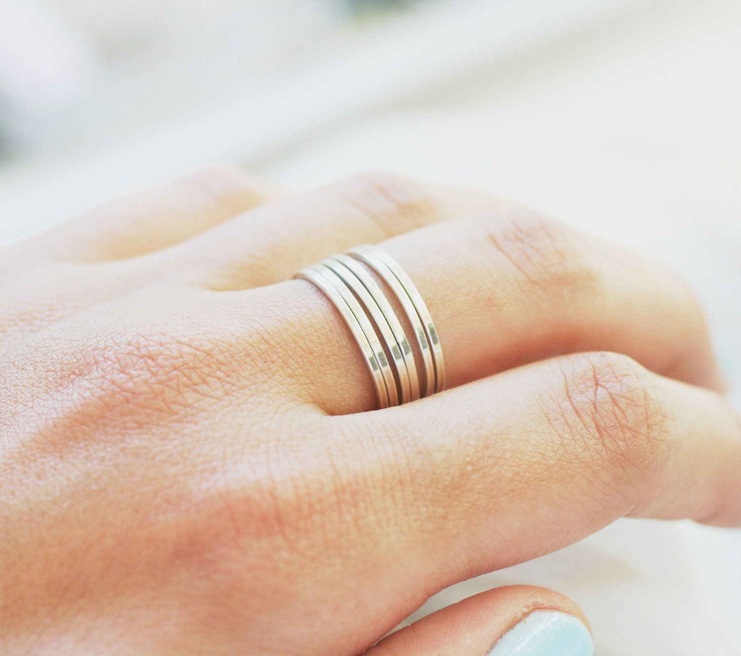 Set of 6 - Smooth Texture - Stackable Rings (STERLING SILVER)