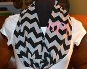 Monogrammed Chevron Infinity Gray and Black Scarf Knit Jersey
