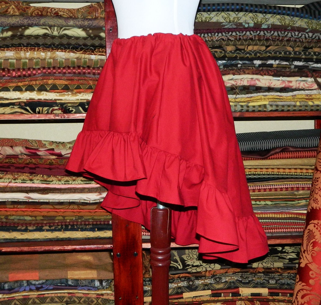 Mini Cecilia Skirt in Red Cotton -- Ready to Ship -- Fits Up To 34" Waist