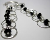 Black Earrings, Sterling Silver Swarovski Elements Crystal Dangle Bubble Earrings