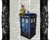 Tardis Dr who & Peter Pan Upcycled Book Recycled Art Print Vintage Book Page Upcycled Dictionary Page Vintage Book Print  Buy 3 get 4th free