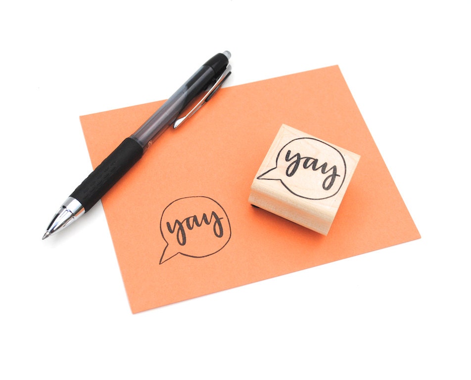 Yay Rubber Stamp, Handwritten Calligraphy, Speech Bubble, Square Art Mount, Rubber Stamp, Stationery Supply