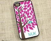 Personalized wishing tree Iphone 5 Case -  Iphone 4 / 4s Case - Lovebirds in a Tree - Initial Monogram - Hard Plastic - Choose Your Colors
