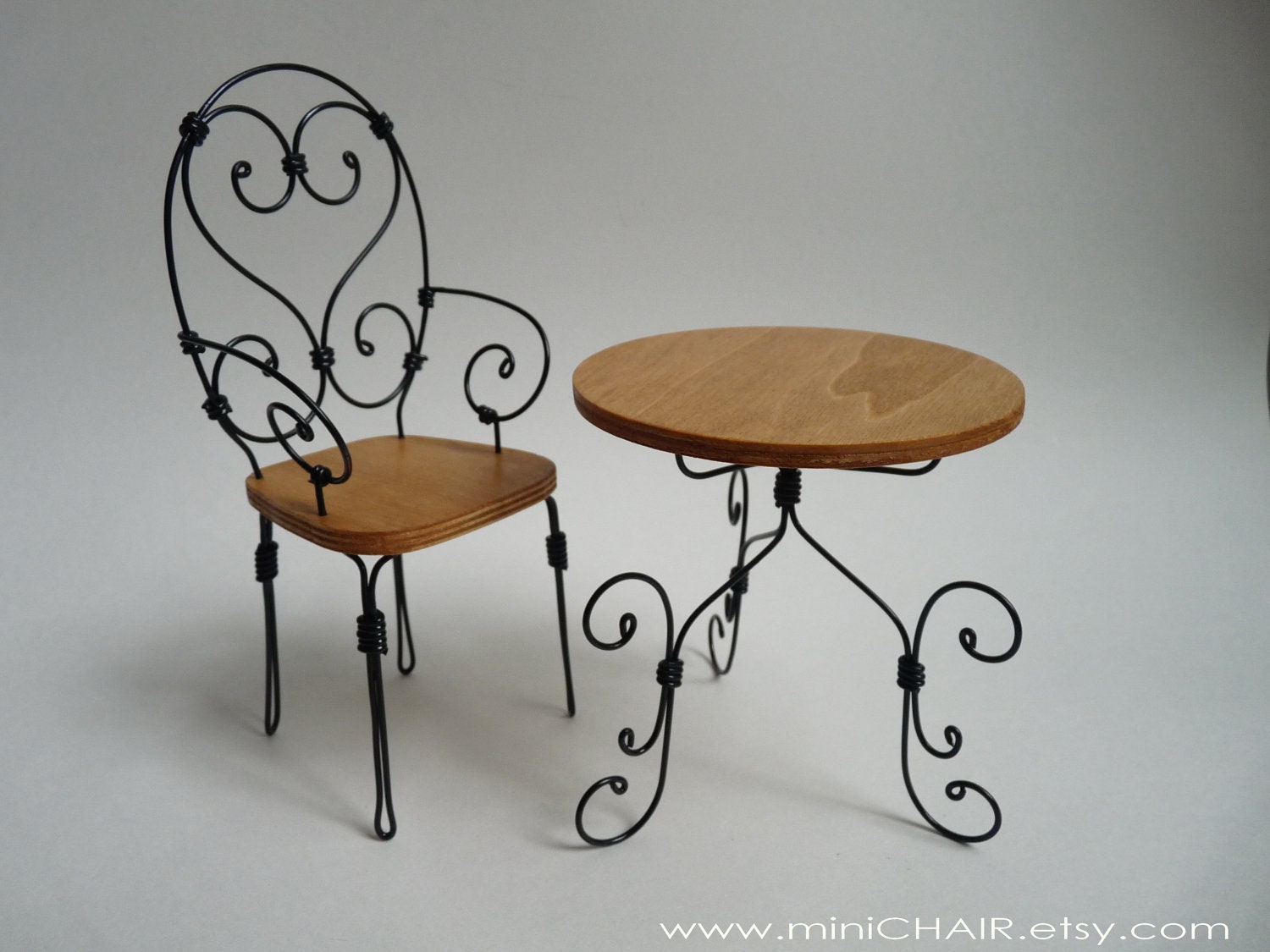 Miniature Doll Table and Doll Chair set  in 1/6 scale (Blythe, Barbie, Bratz,  Momoko). French style