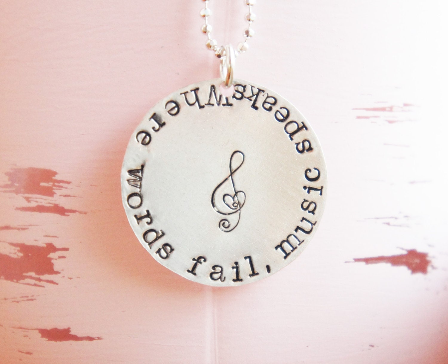 Personalized Quote Necklace Where Words Fail Music Speaks 1" Sterling Silver Music Lovers Gift for Musician Music Note Jewelry